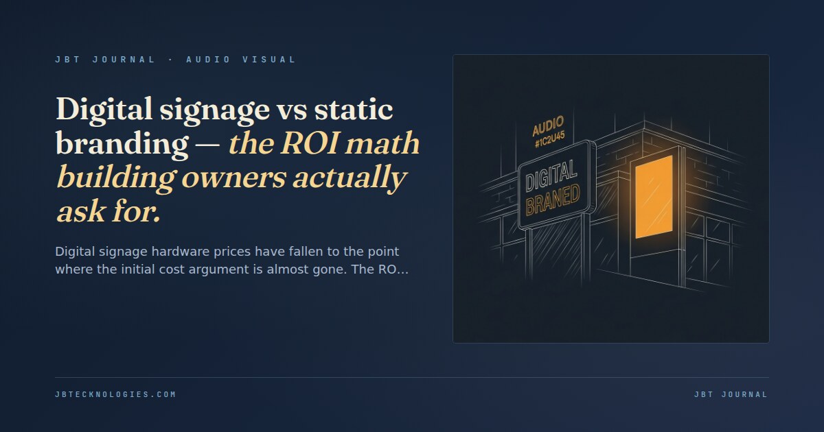Digital signage vs static branding — the ROI math building owners actually ask for.