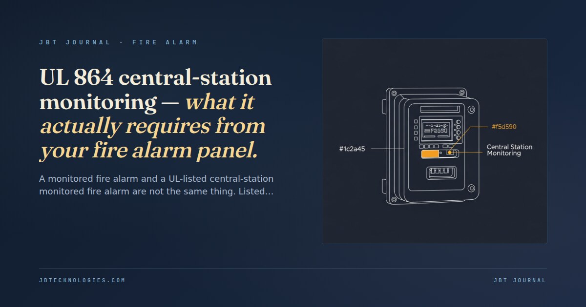 UL 864 central-station monitoring — what it actually requires from your fire alarm panel.